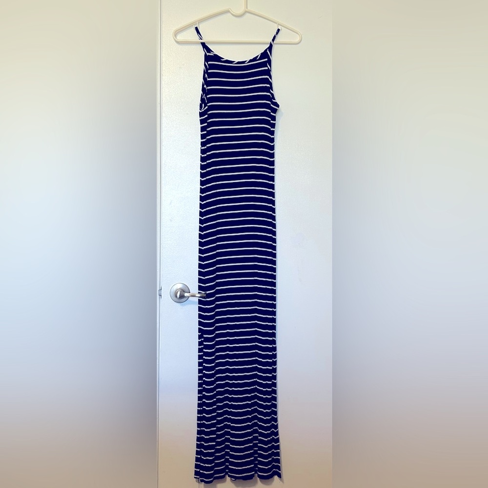 Blue & White Striped Maxi Dress by “enough about me…” size S